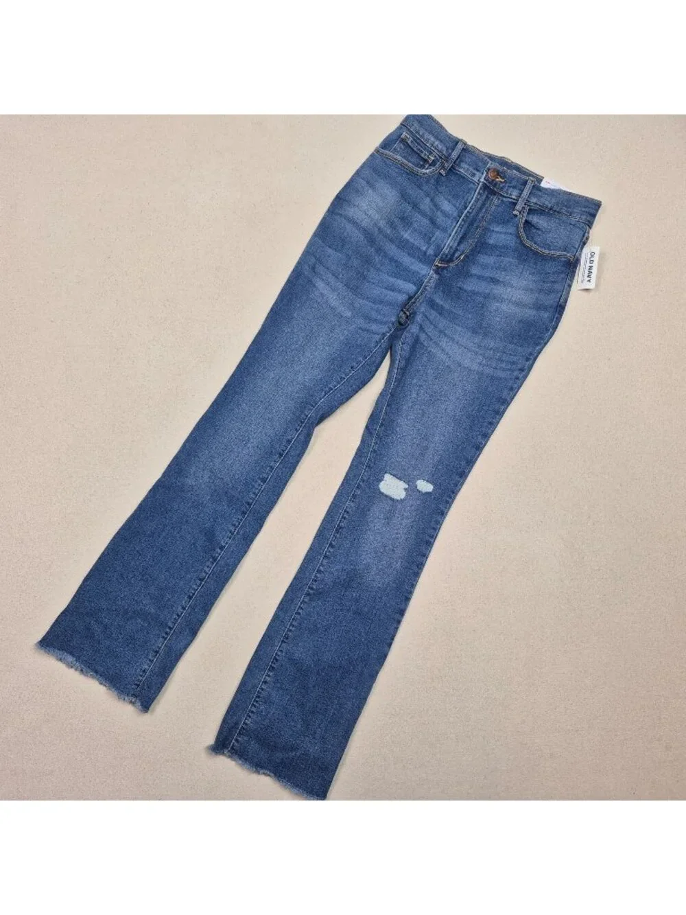 Old Navy Juniors Distressed High Rise Flare Adjustable Blue Jeans Sz 26/28 NWT